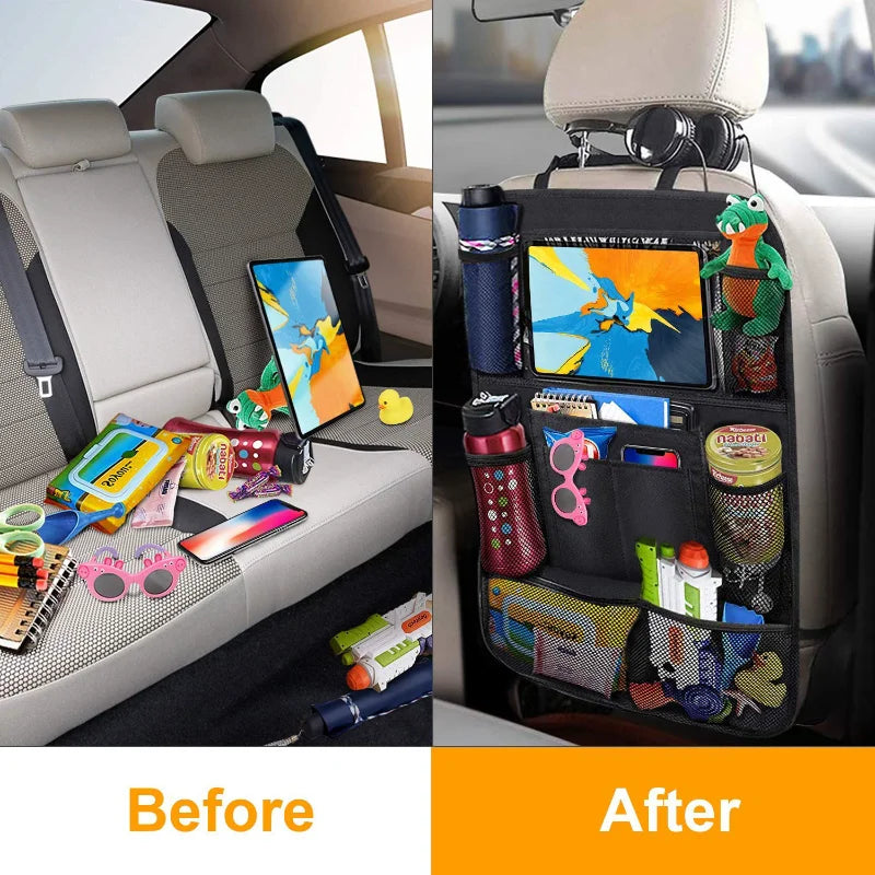 Car Backseat Organizer with Touch Screen Tablet Holder!