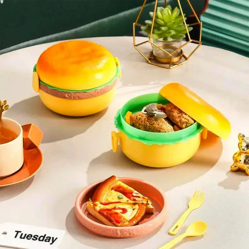 Enjoy Fun and Convenient Meals with the Double Tier Hamburger Lunch Box.